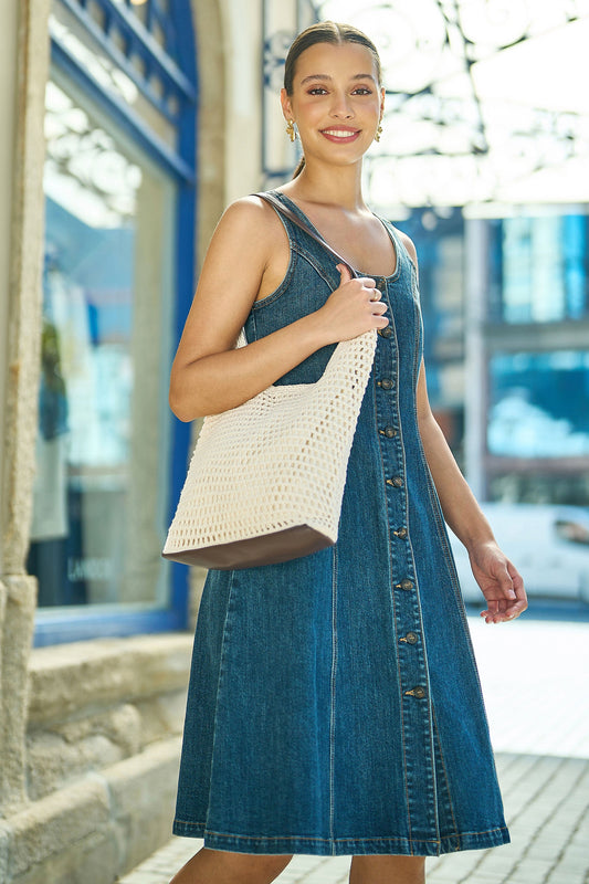 Yumi Ivory Crochet Shoulder Bag – Faux Leather Straps