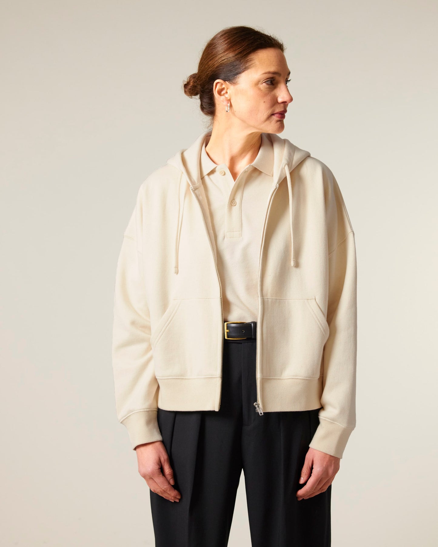 Organic Dropped Shoulder Zipped Hoodie - Womens