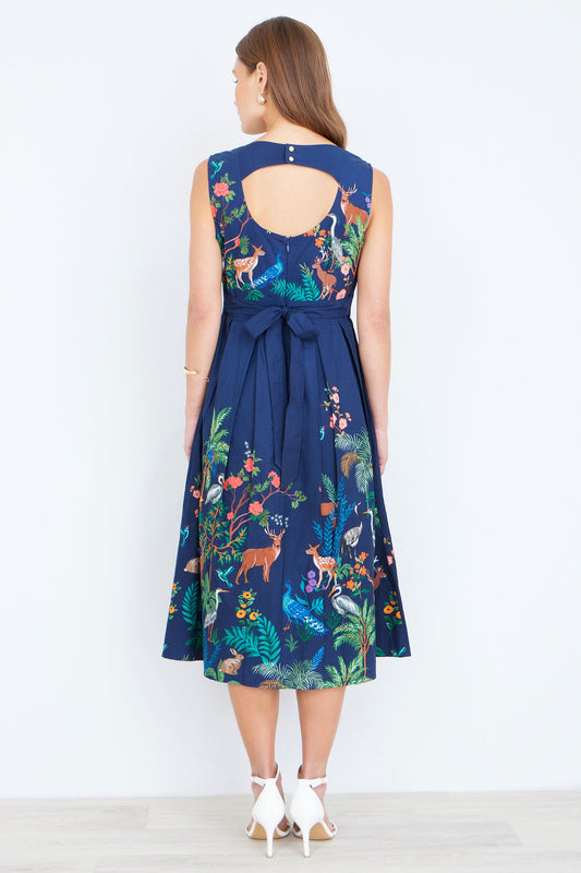 The Woodland – Navy Cotton Midi Skater Dress