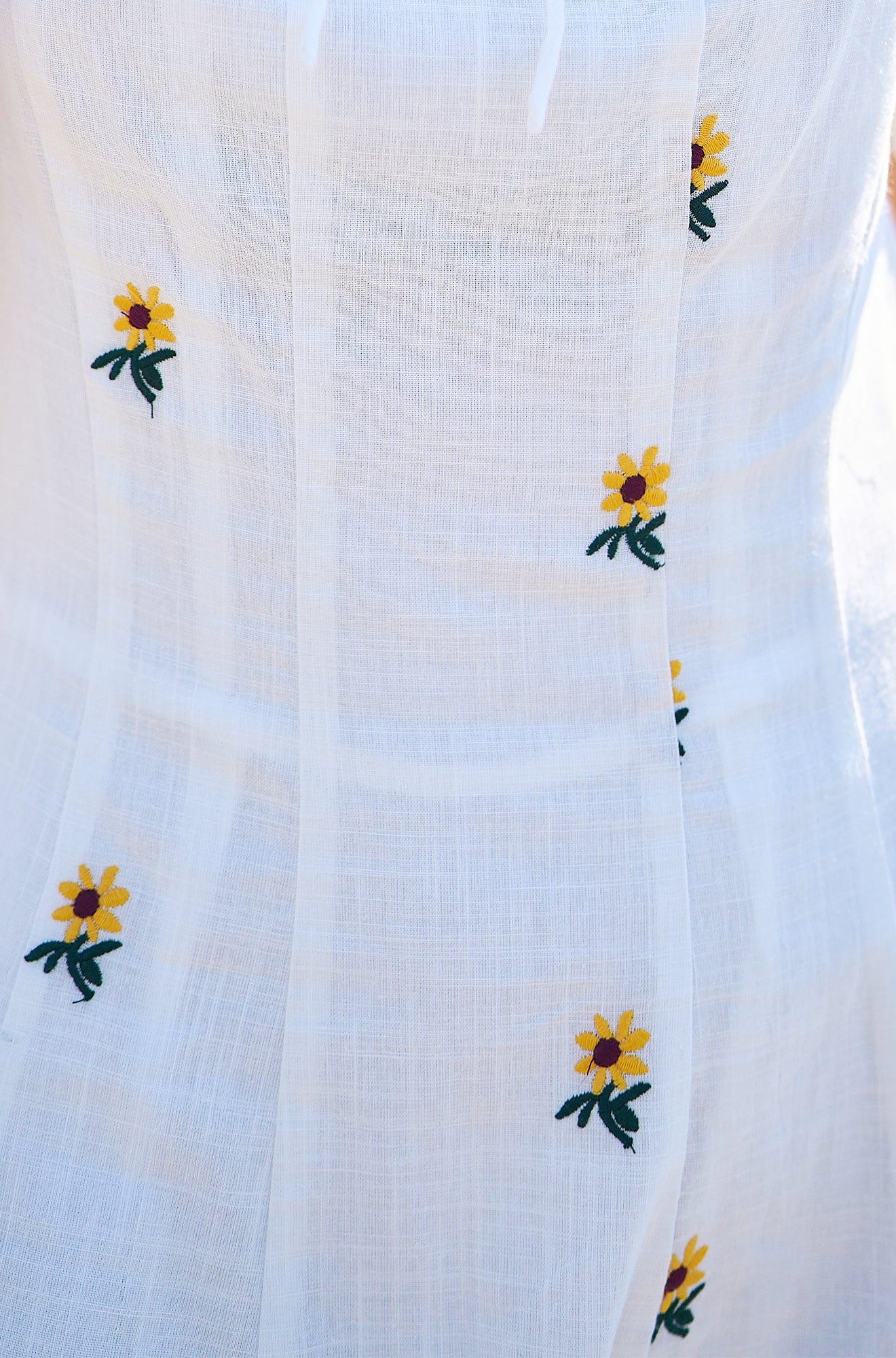 The Sunflower – White Cotton Embroidered Midi Dress