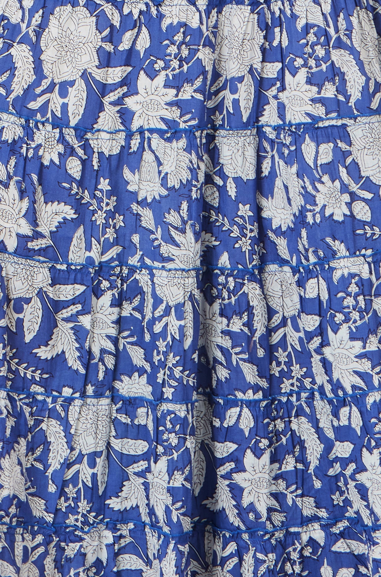 The Blue Floral – Cotton Tiered Maxi Skirt