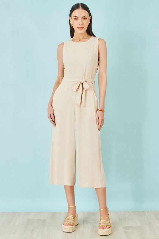 Beige Viscose Culotte Jumpsuit