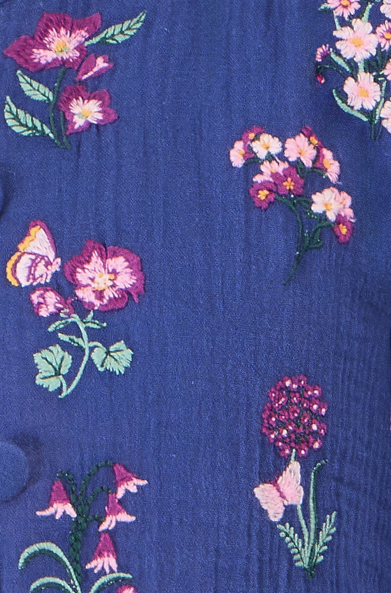 Blue Floral Embroidery Cotton Jacket