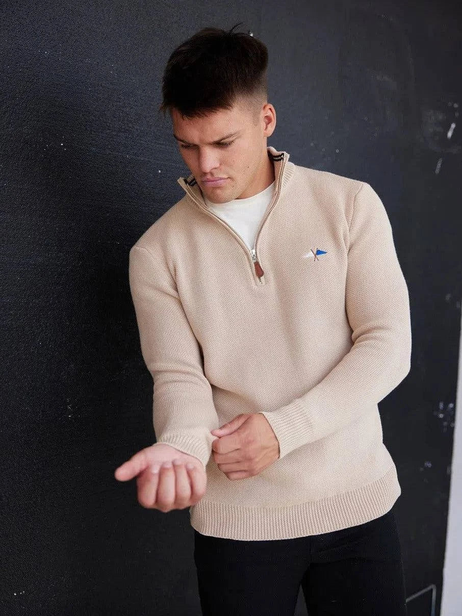 Knit 1/4 Zip Beige - Bascora