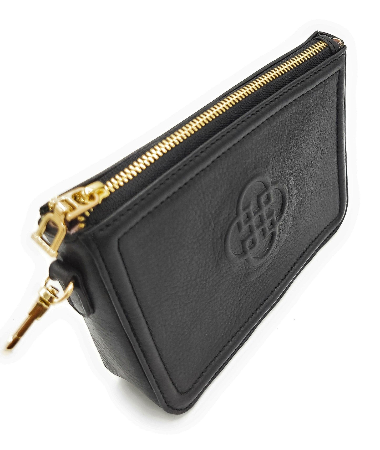 Frankie Leather Zip Top Make-up Pouch - Black - Bascora