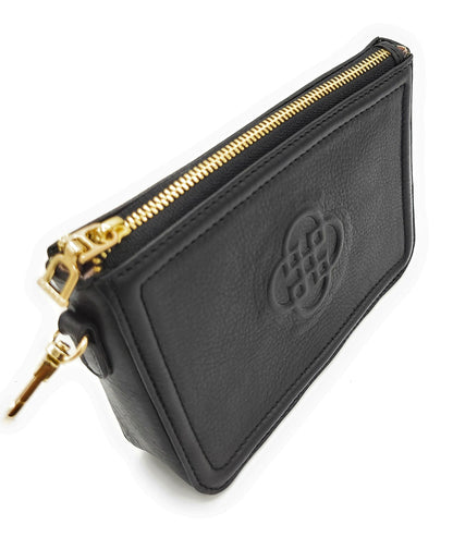 Frankie Leather Zip Top Make-up Pouch - Black - Bascora