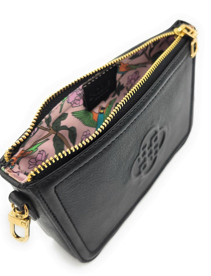 Frankie Leather Zip Top Make-up Pouch - Black - Bascora