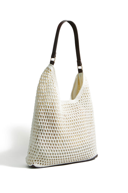 Yumi Ivory Crochet Shoulder Bag – Faux Leather Straps
