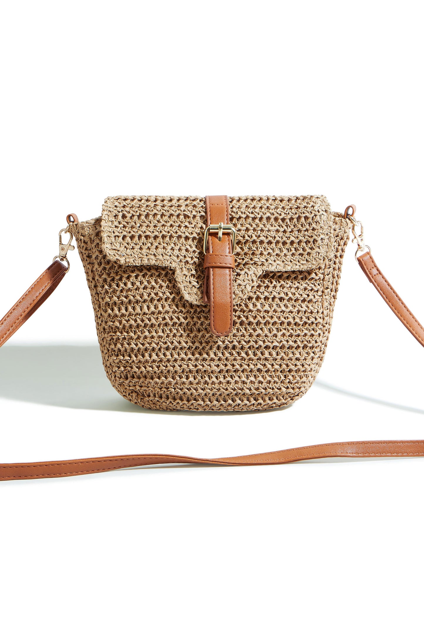 The Raffia Crossbody – Woven with Faux Leather Trim
