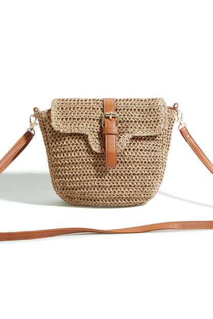 The Raffia Crossbody – Woven with Faux Leather Trim