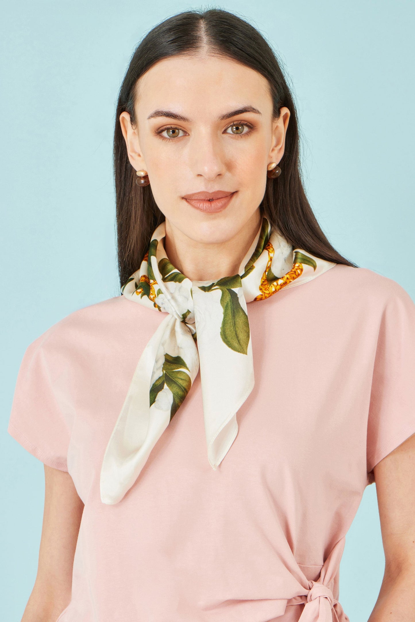 Ivory Botanical Rose Print Scarf - 100% Silk