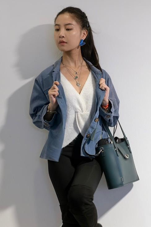 Leather Mini Twist Lock Shopper Bag – Pine