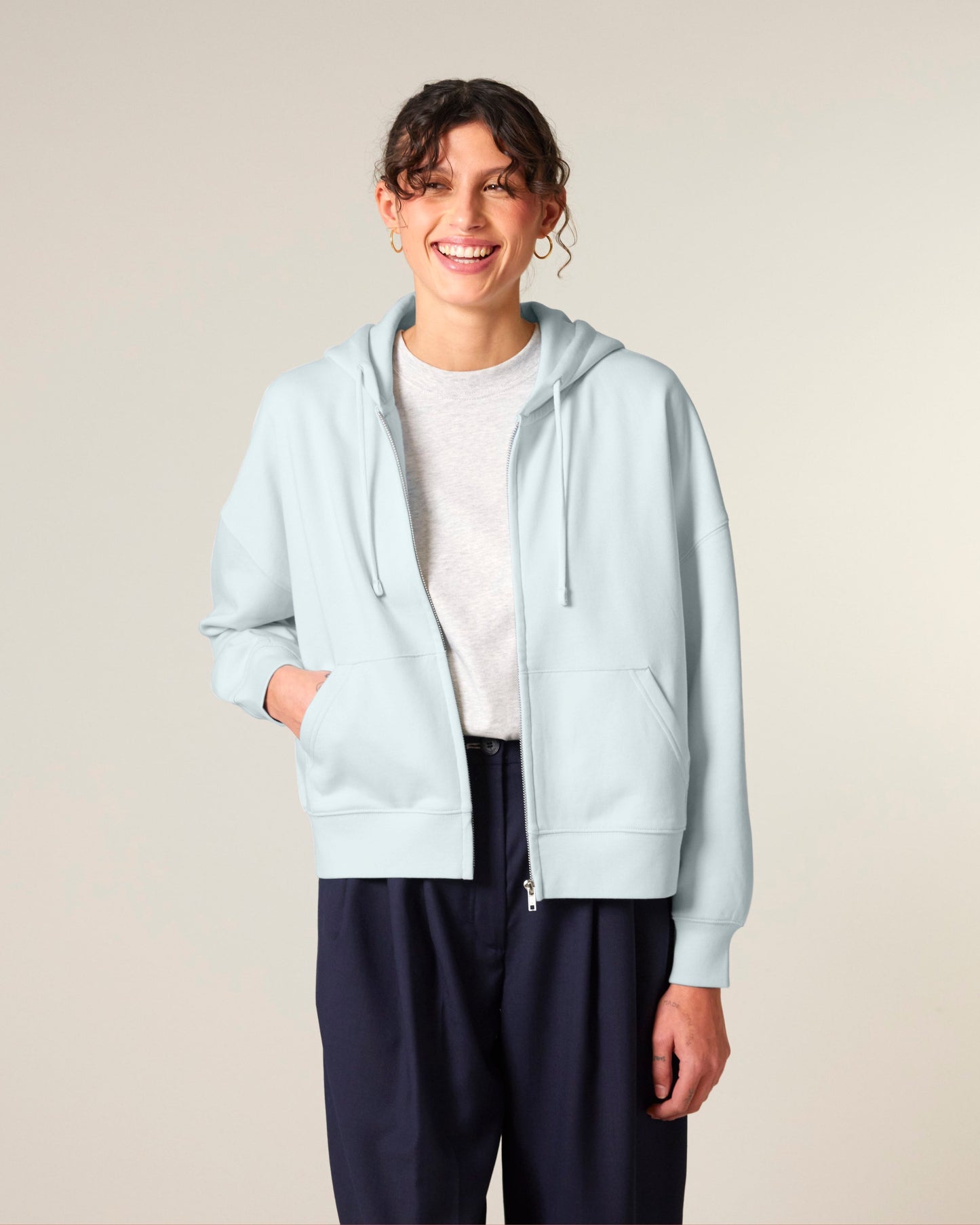 Organic Dropped Shoulder Zipped Hoodie - Womens