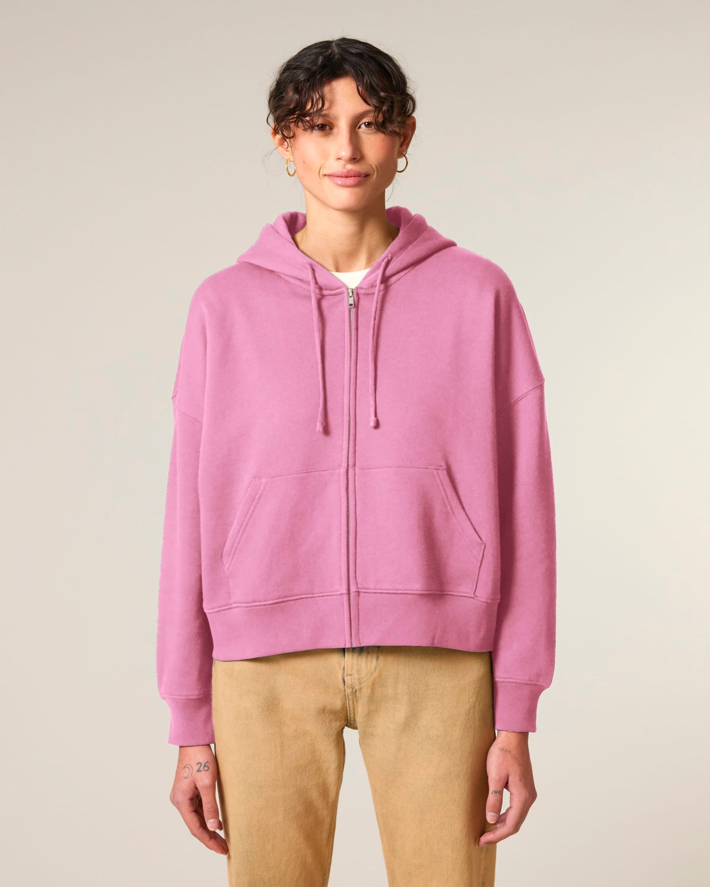 Organic Dropped Shoulder Zipped Hoodie - Womens