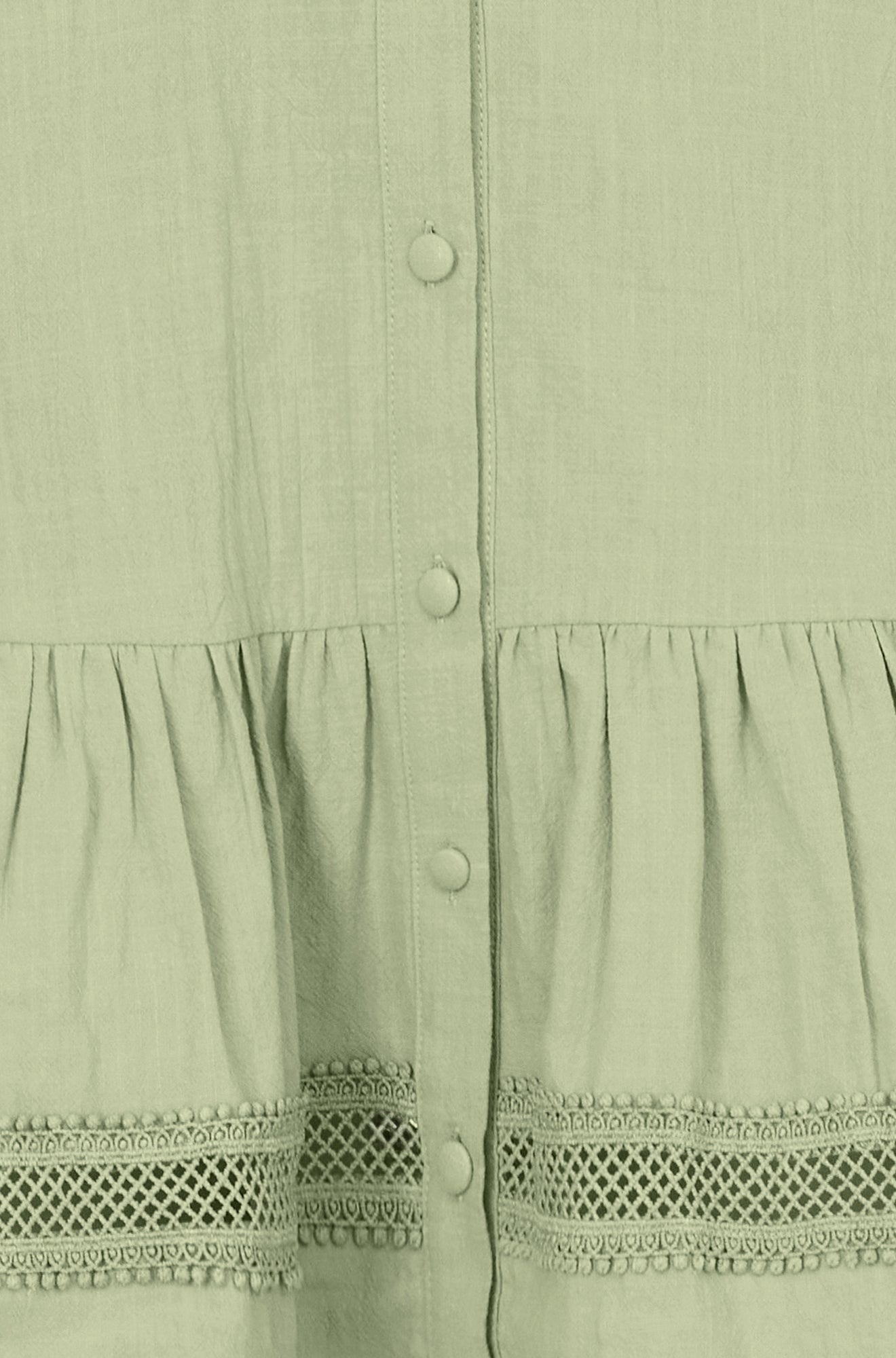 Green Cotton Lace Trim Skater Shirt Dress