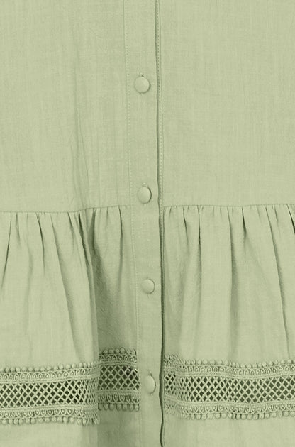 Green Cotton Lace Trim Skater Shirt Dress