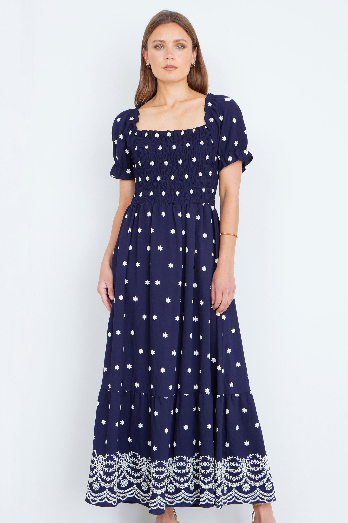 The Smocked – Navy Floral Maxi Dress