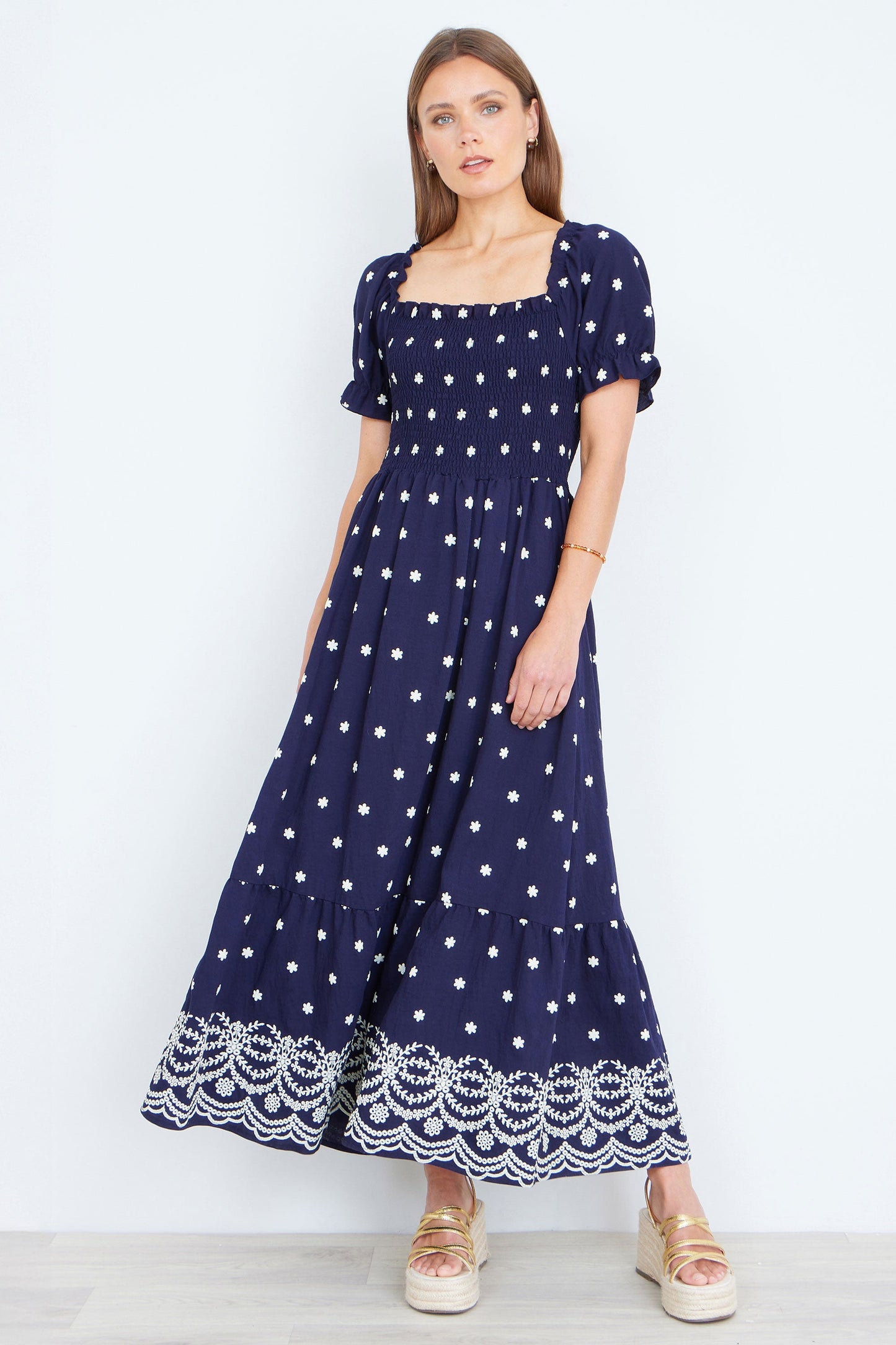 The Smocked – Navy Floral Maxi Dress