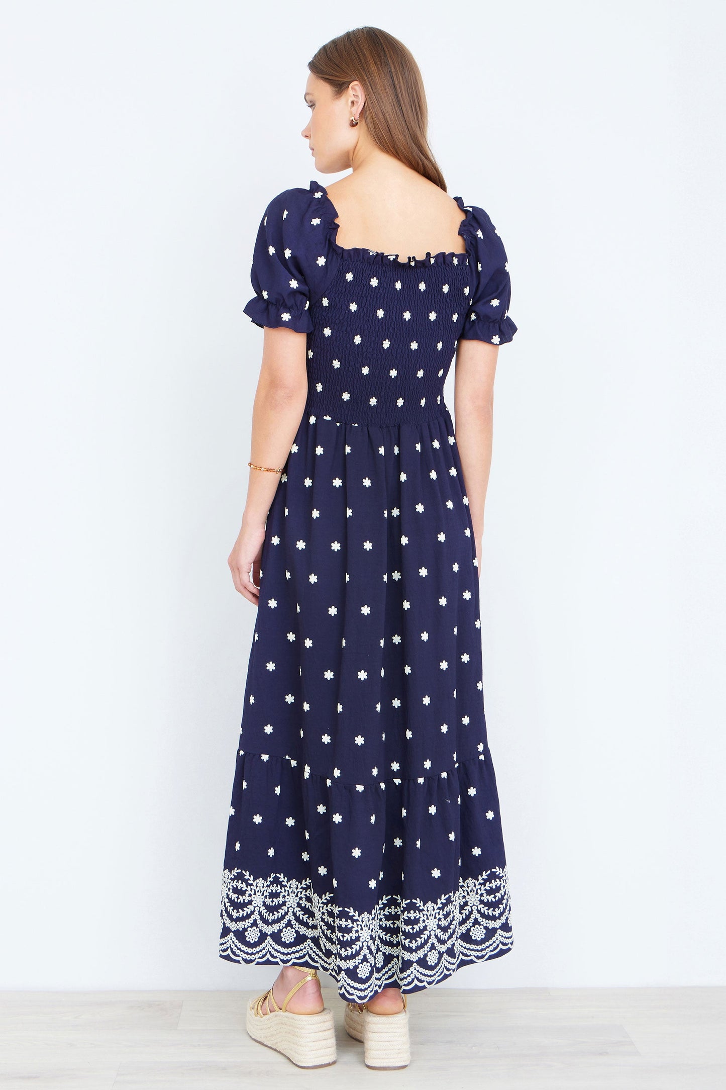 The Smocked – Navy Floral Maxi Dress