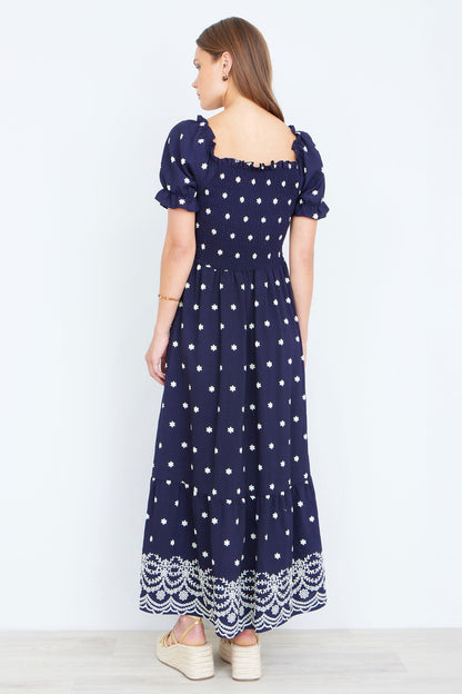 The Smocked – Navy Floral Maxi Dress