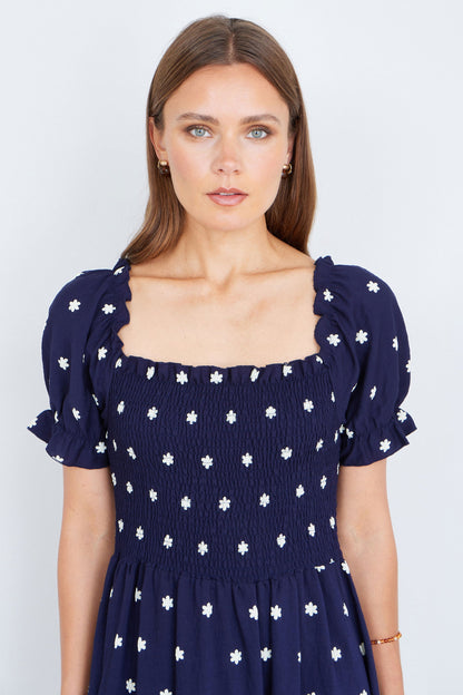 The Smocked – Navy Floral Maxi Dress