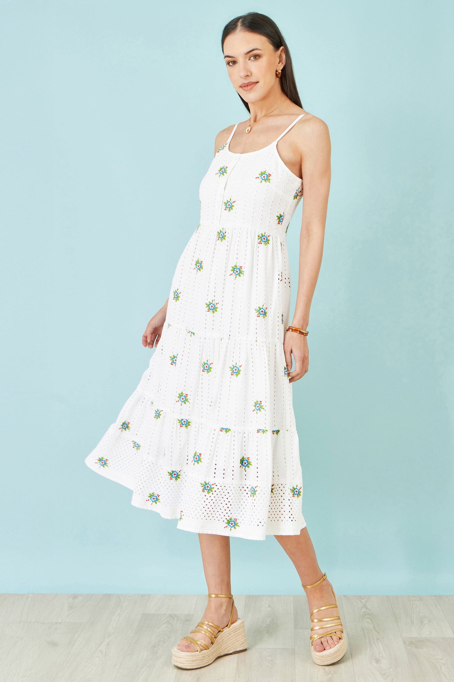 The Broderie – White Cotton Embroidered Midi Dress
