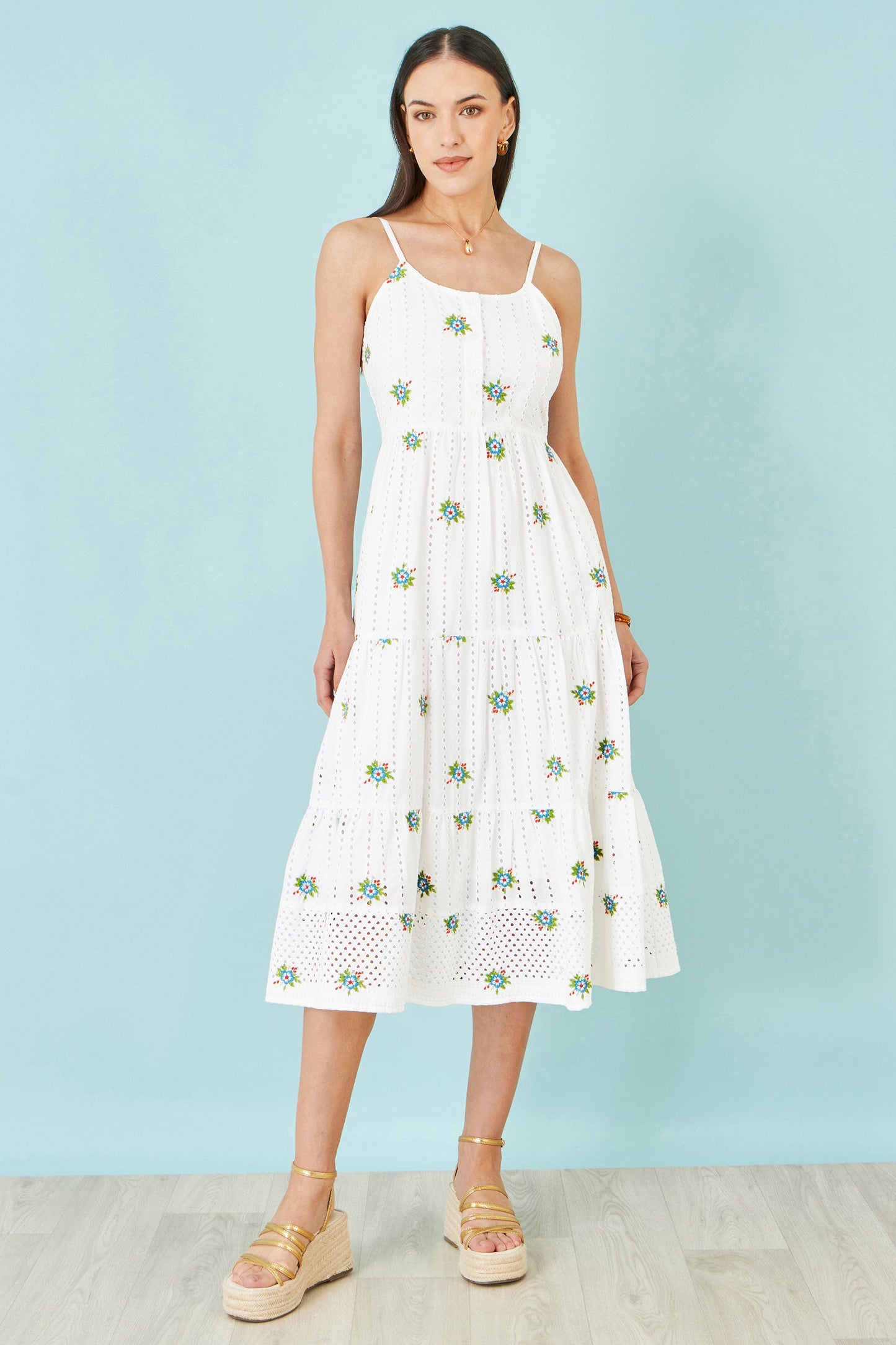 The Broderie – White Cotton Embroidered Midi Dress