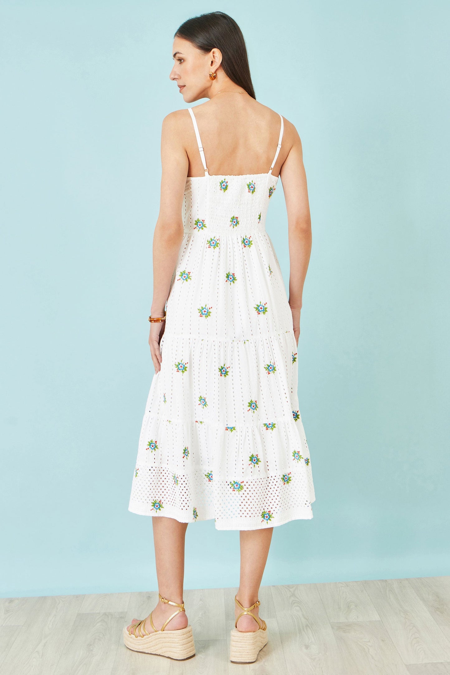 The Broderie – White Cotton Embroidered Midi Dress