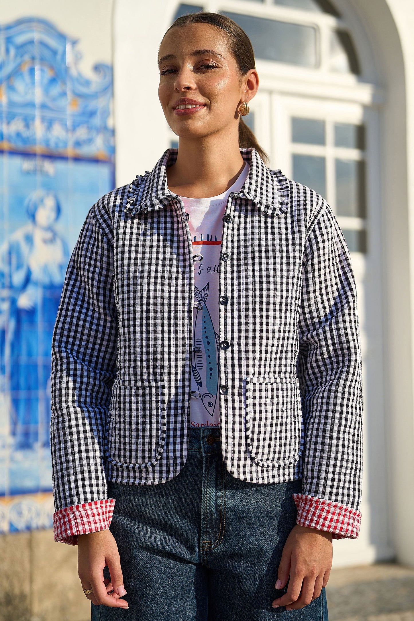 The Gingham Frill – Black Cotton Jacket