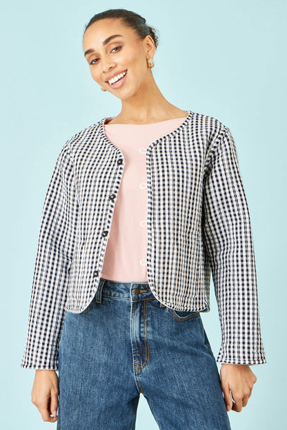 The White Gingham – Reversible Cotton Quilted Cropped Jacket