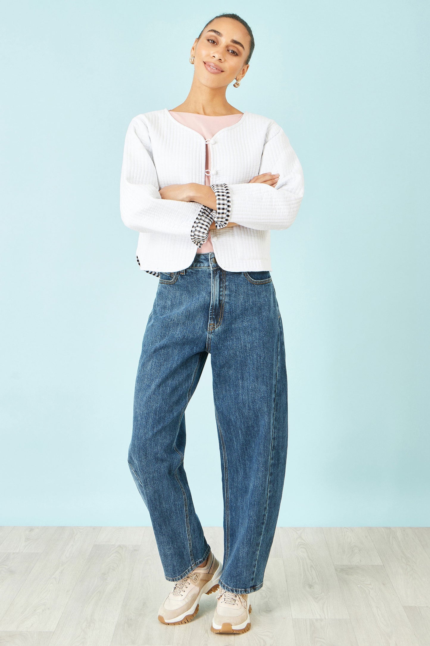 The White Gingham – Reversible Cotton Quilted Cropped Jacket