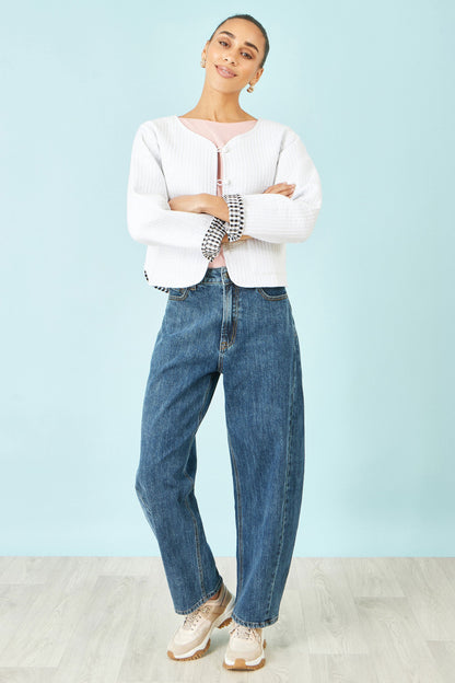 The White Gingham – Reversible Cotton Quilted Cropped Jacket