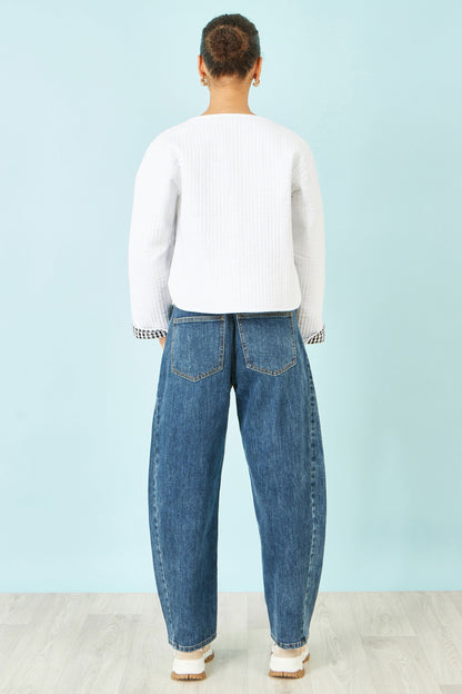 The White Gingham – Reversible Cotton Quilted Cropped Jacket