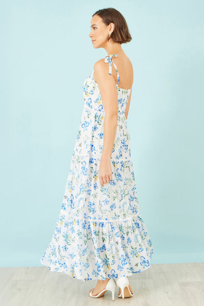 The Butterfly Print – White Tiered Maxi Dress