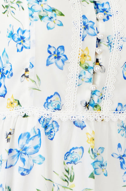 The Butterfly Print – White Tiered Maxi Dress