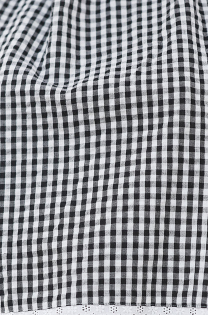 Black Gingham Cotton Midi Skirt