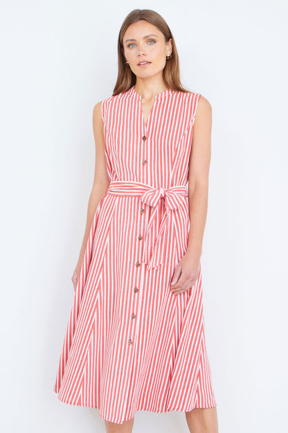 The Red Stripe – Sleeveless Midi Shirt Dress