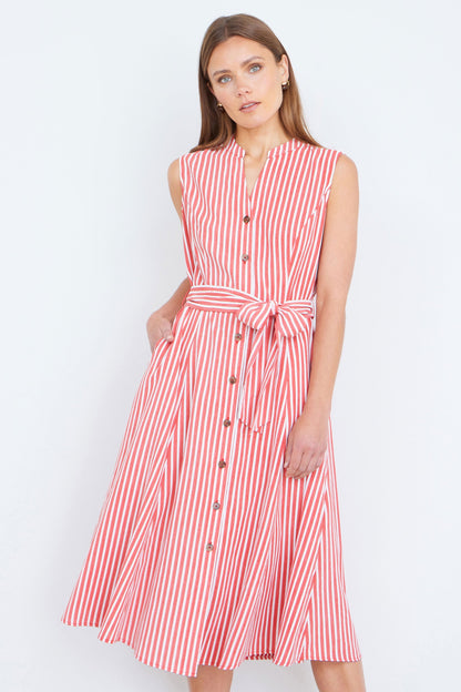 The Red Stripe – Sleeveless Midi Shirt Dress