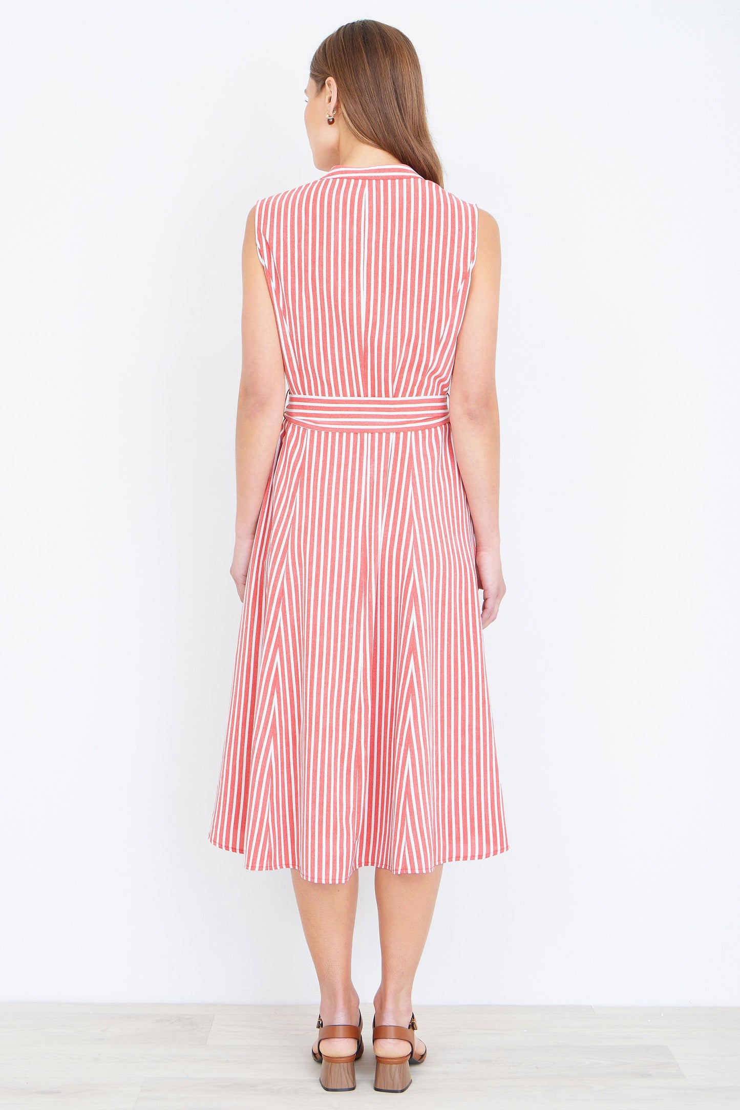 The Red Stripe – Sleeveless Midi Shirt Dress