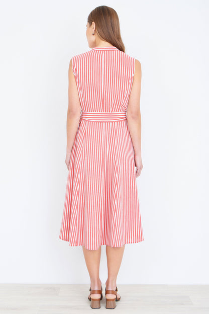 The Red Stripe – Sleeveless Midi Shirt Dress