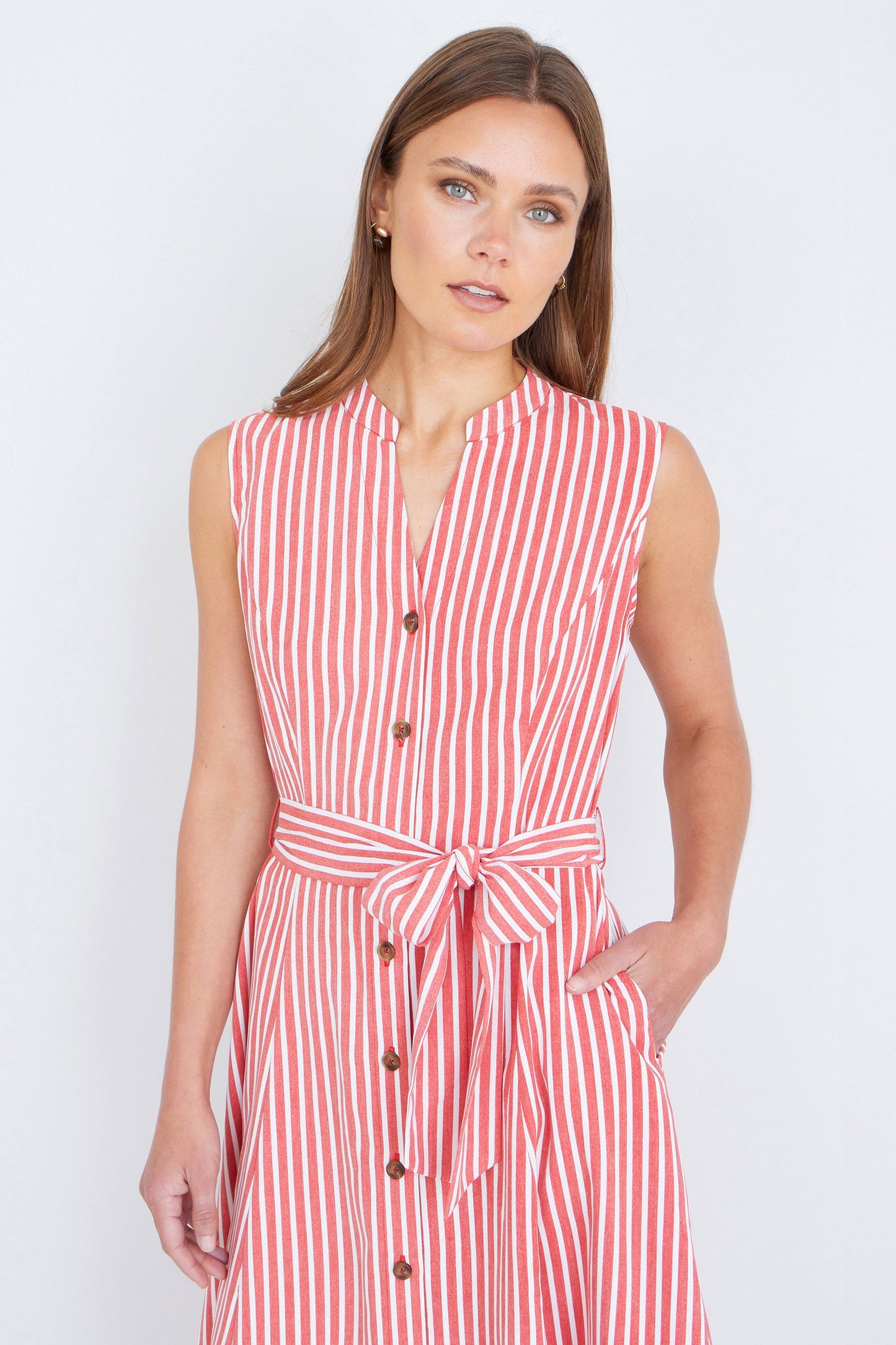 The Red Stripe – Sleeveless Midi Shirt Dress
