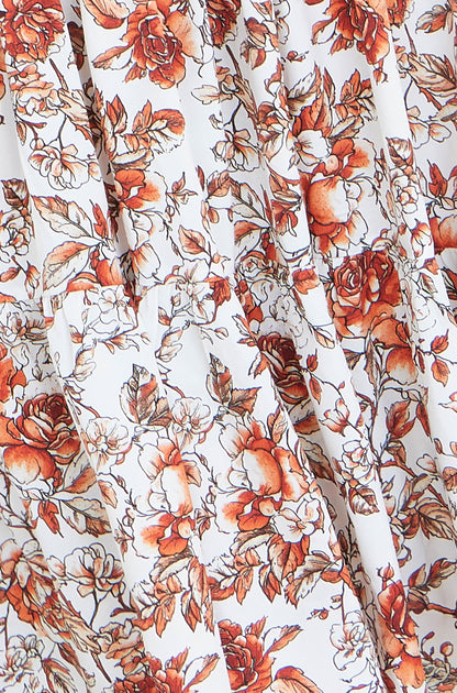 The Off-Shoulder – Orange Floral Midi Dress