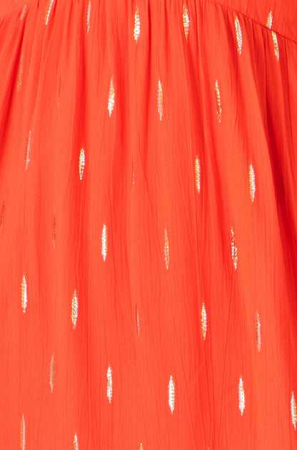 Orange Foil Print Viscose Cut Out Midi Dress