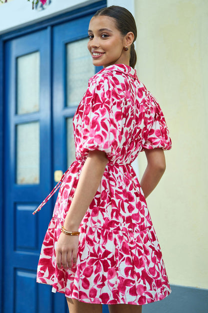 Pink Floral Print Viscose Relaxed Shirt Dress