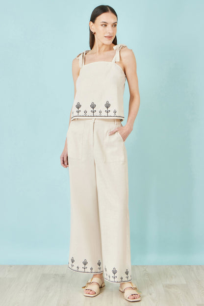 Ivory Linen Mix Embroirdered Top