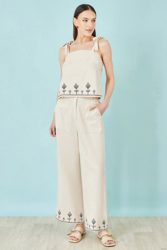 Ivory Linen Mix Embroirdered Top