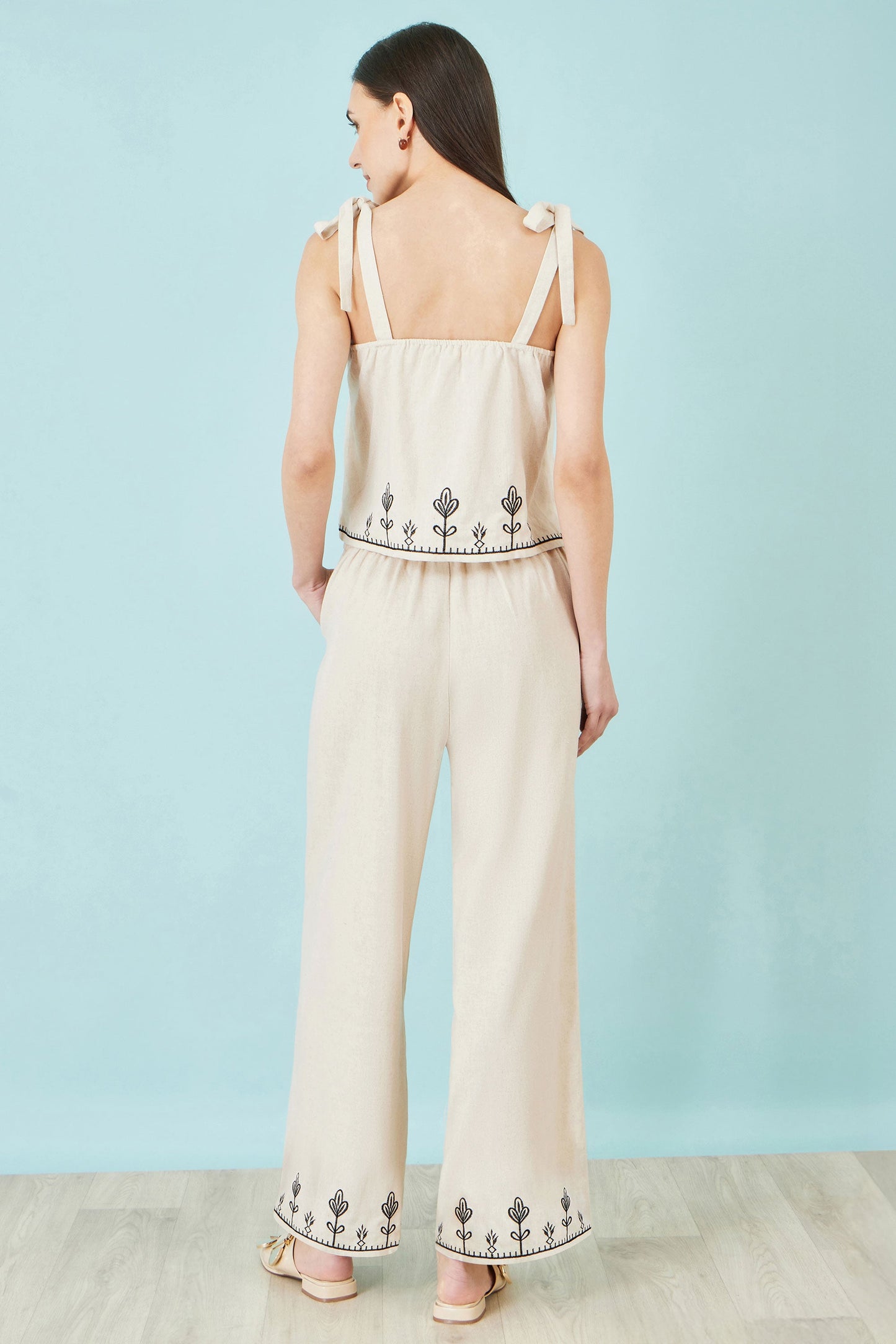 Ivory Linen Mix Embroirdered Top
