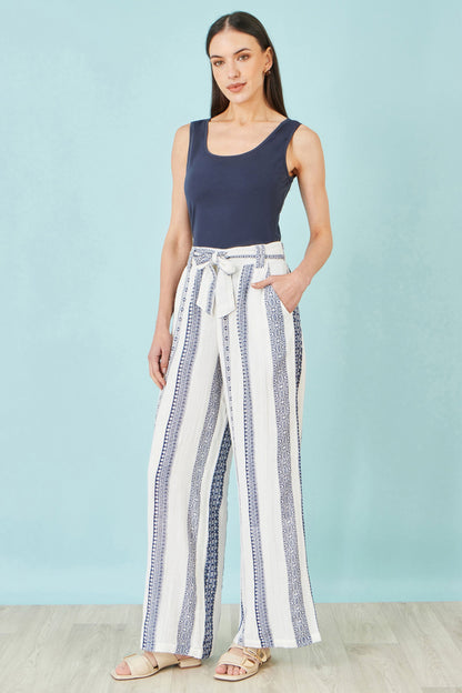 The Stripe Wide Leg – White Cotton Cropped Trousers