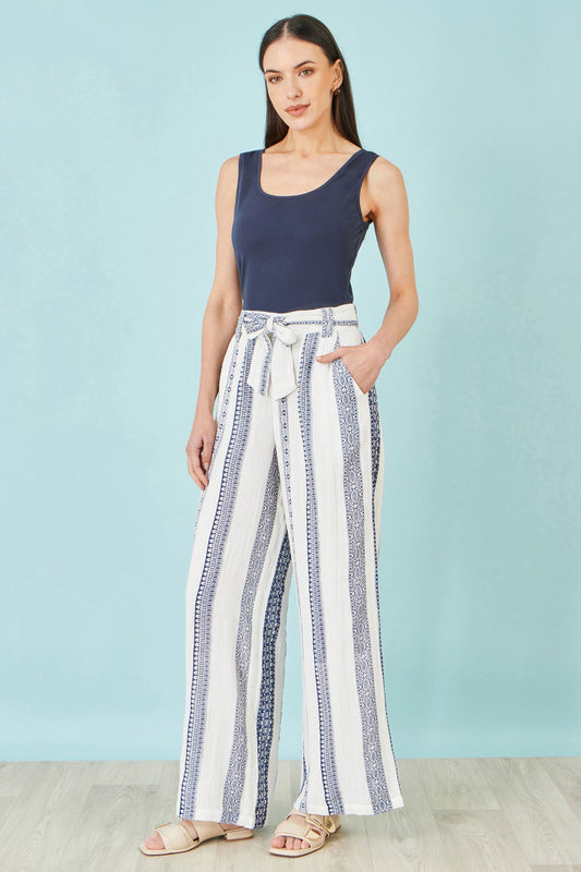 The Stripe Wide Leg – White Cotton Cropped Trousers