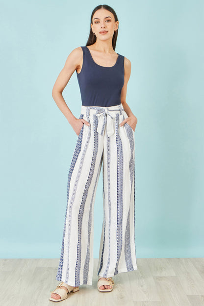 The Stripe Wide Leg – White Cotton Cropped Trousers
